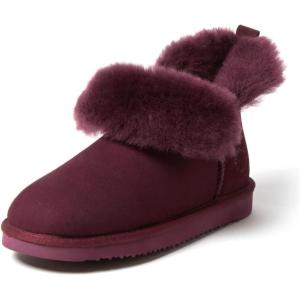Dearfoams Women’s Fireside Shearling Water Resistant Indoor/Outdoor Foldover Boot Slipper(Fig)