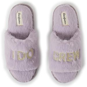 Dearfoams Women’s Giftable I Do & I Do Crew Bride Slippers for Weddings and Bachelorette Party(I Do Crew Lavender)
