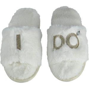 Dearfoams Women’s I Do Bridal Slide Slippers, XLarge (11-12), White