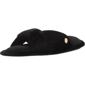 Dearfoams Women’s Jules Shiny Velour Twist Vamp Slide Slipper(Black)