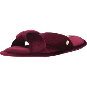 Dearfoams Women’s Jules Shiny Velour Twist Vamp Slide Slipper(Burgundy)