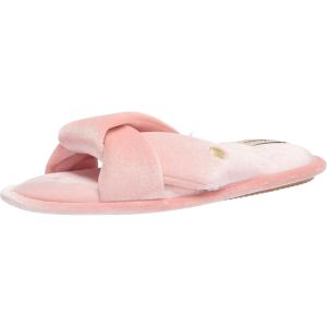 Dearfoams Women’s Jules Shiny Velour Twist Vamp Slide Slipper(Pale Mauve)