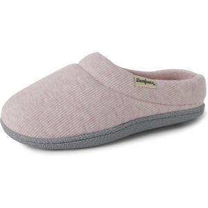 Dearfoams Women’s Lacey Memory Foam Comfort Easy On/Off Clog Slipper(Pink Heather Knit)