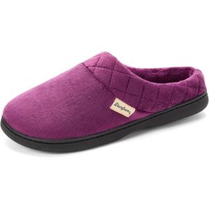 Dearfoams Women’s Lightweight Memory Foam Indoor House Slipper Darcy Velour Clog with Wide Widths(Aubergine)