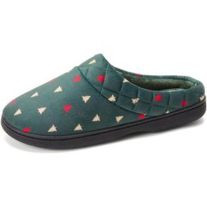 Dearfoams Women’s Lightweight Memory Foam Indoor House Slipper Darcy Velour Clog with Wide Widths(Green Trees)
