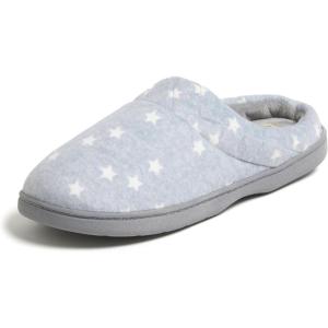 Dearfoams Women’s Lightweight Memory Foam Indoor House Slipper Darcy Velour Clog with Wide Widths(Grey Stars)