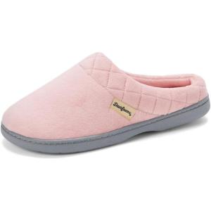 Dearfoams Women’s Lightweight Memory Foam Indoor House Slipper Darcy Velour Clog with Wide Widths(Pale Mauve)