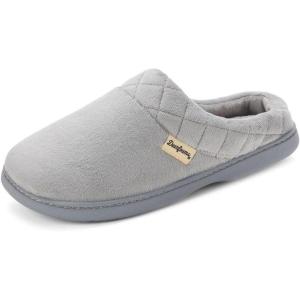 Dearfoams Women’s Lightweight Memory Foam Indoor House Slipper Darcy Velour Clog with Wide Widths(Sleet)