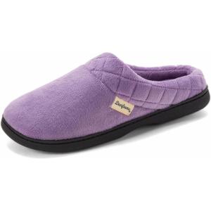 Dearfoams Women’s Lightweight Memory Foam Indoor House Slipper Darcy Velour Clog with Wide Widths(Smokey Purple 2)