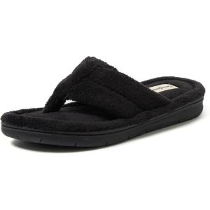 Dearfoams Women’s Melanie Colorblocked Microfiber Terry Thong Slipper(Black)