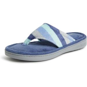 Dearfoams Women’s Melanie Colorblocked Microfiber Terry Thong Slipper(Blue Multi)
