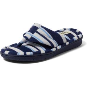 Dearfoams Women’s Melanie Colorblocked Microfiber Terry Thong Slipper(Blue Stripe)