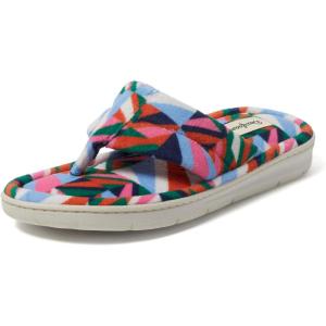 Dearfoams Women’s Melanie Colorblocked Microfiber Terry Thong Slipper(Bright Print)