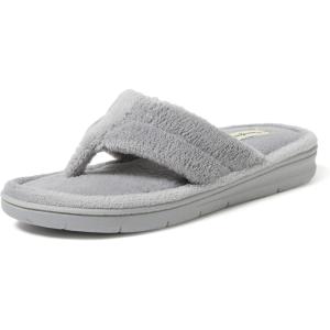 Dearfoams Women’s Melanie Colorblocked Microfiber Terry Thong Slipper(Grey Sleet)