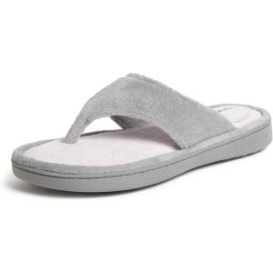 Dearfoams Women’s Melanie Colorblocked Microfiber Terry Thong Slipper(Sleet)