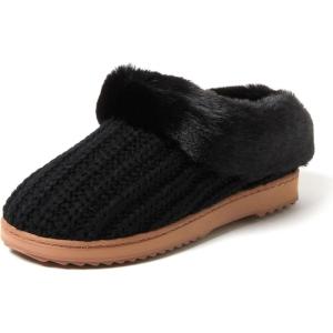 Dearfoams Women’s Memory Foam Cozy Soft House Slippers Gifts for Women Hannah Knit Clog House Shoes(Black Solid)
