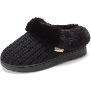 Dearfoams Women’s Memory Foam Cozy Soft House Slippers Gifts for Women Hannah Knit Clog House Shoes(Black/Black)