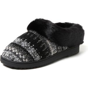 Dearfoams Women’s Memory Foam Cozy Soft House Slippers Gifts for Women Hannah Knit Clog House Shoes(Black/White)