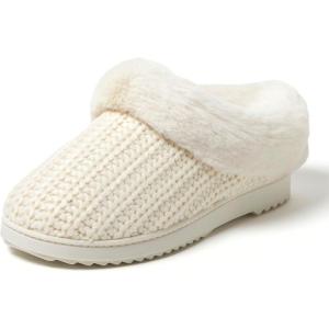 Dearfoams Women’s Memory Foam Cozy Soft House Slippers Gifts for Women Hannah Knit Clog House Shoes(Cream)