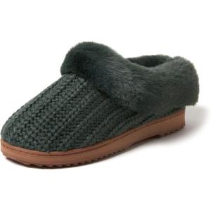 Dearfoams Women’s Memory Foam Cozy Soft House Slippers Gifts for Women Hannah Knit Clog House Shoes(Forest)
