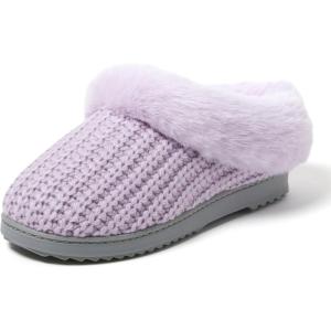 Dearfoams Women’s Memory Foam Cozy Soft House Slippers Gifts for Women Hannah Knit Clog House Shoes(Light Purple)