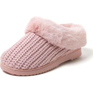 Dearfoams Women’s Memory Foam Cozy Soft House Slippers Gifts for Women Hannah Knit Clog House Shoes(Pale Mauve)