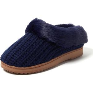 Dearfoams Women’s Memory Foam Cozy Soft House Slippers Gifts for Women Hannah Knit Clog House Shoes(Peacoat Solid)
