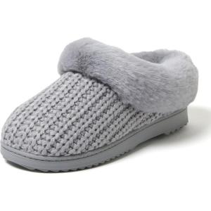Dearfoams Women’s Memory Foam Cozy Soft House Slippers Gifts for Women Hannah Knit Clog House Shoes(Sleet Solid)