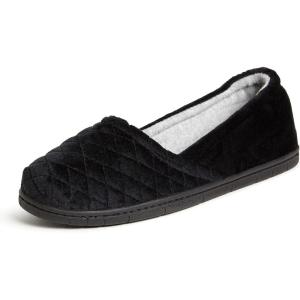 Dearfoams Women’s Microfiber Velour A-Line Flat(Black)