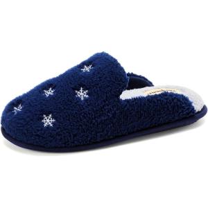 Dearfoams Women’s Novelty Gift Teddy Sherpa Scuff Slip On House Shoe(Snowflake Icon)