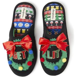 Dearfoams Women’s Ugly Sweater Closed Toe Scuff Slipper(Get Lit)