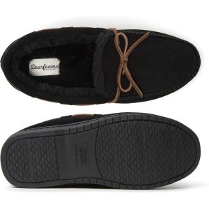 Dearfoams mens Hudson Genuine Suede Memory Foam Moccasin With Tie Slipper(Black)