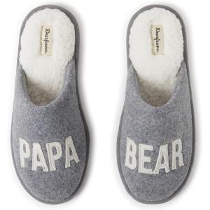 Dearfoams mens Matching Family Holiday Papa Bear Sherpa Lined Moc Toe With Embroidery Slipper(Light Heather Grey)