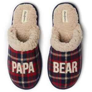 Dearfoams mens Matching Family Holiday Papa Bear Sherpa Lined Moc Toe With Embroidery Slipper(Peacoat)