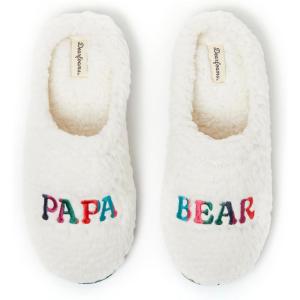 Dearfoams mens Matching Family Holiday Papa Bear Sherpa Lined Moc Toe With Embroidery Slipper(White)