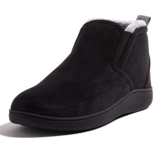 Dearfoams mens Spencer Microsuede Indoor/Outdoor Comfort Boot With Fleece Lining(Black)