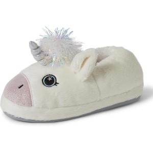 Dearfoams unisex-child Kids Toddlers Whimsical Animal Critter Washable Slipper(White Unicorn)