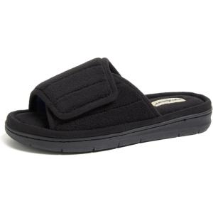Dearfoams womens Adjustable Indoor/Outdoor Machine Washable Memory Foam Slide(Black Terry)