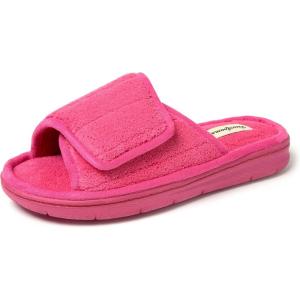 Dearfoams womens Adjustable Indoor/Outdoor Machine Washable Memory Foam Slide(Paradise Pink Terry)