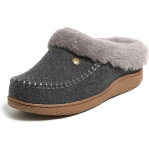 Dearfoams womens Atley Indoor Outdoor House Shoe Fuzzy Memeory Foam Clog(Dark Heather Grey)