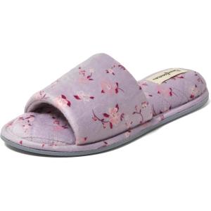Dearfoams womens Beatrice Side Gore SlideSlipper(Purple Flower Velour)