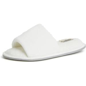 Dearfoams womens Beatrice Side Gore SlideSlipper(White Velour)
