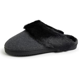 Dearfoams womens Dahlia Rib Knit Scuff SlipperSlipper(Black)
