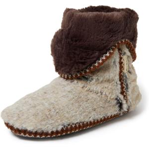 Dearfoams womens Fuzzy Memory Foam Beth Bedroom Bootie Slipper Sock With Grippers(Brown Frost)