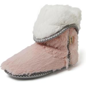 Dearfoams womens Fuzzy Memory Foam Beth Bedroom Bootie Slipper Sock With Grippers(Dusty Pink)
