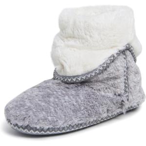Dearfoams womens Fuzzy Memory Foam Beth Bedroom Bootie Slipper Sock With Grippers(Grey Frost)