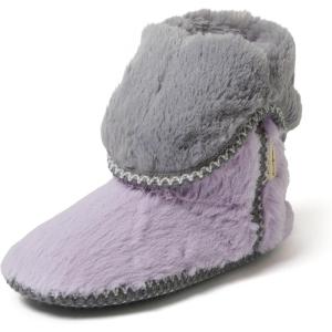 Dearfoams womens Fuzzy Memory Foam Beth Bedroom Bootie Slipper Sock With Grippers(Wisteria)