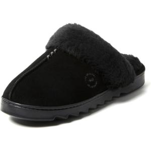 Dearfoams womens Fuzzy Memory Foam Genuine Suede Helena Scuff(Black)