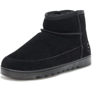 Dearfoams womens Gretchen Genuine Suede Fur Lined Mini Ankle Boot(Black)