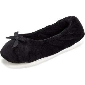 Dearfoams womens Layla Ballerina With Suede Outsole(Black)